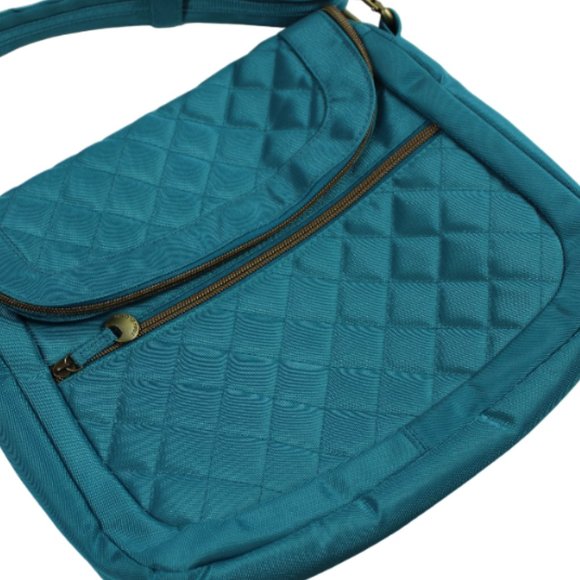 Travelon RFID Antitheft Multi Pocket Aquamarine Organizer Cross Body Bag - Picture 3 of 6